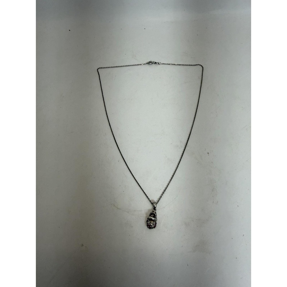 Sterling Silver‎ 925 Baby Shoe Pendant Necklace Red Stones 18in 3.2g
